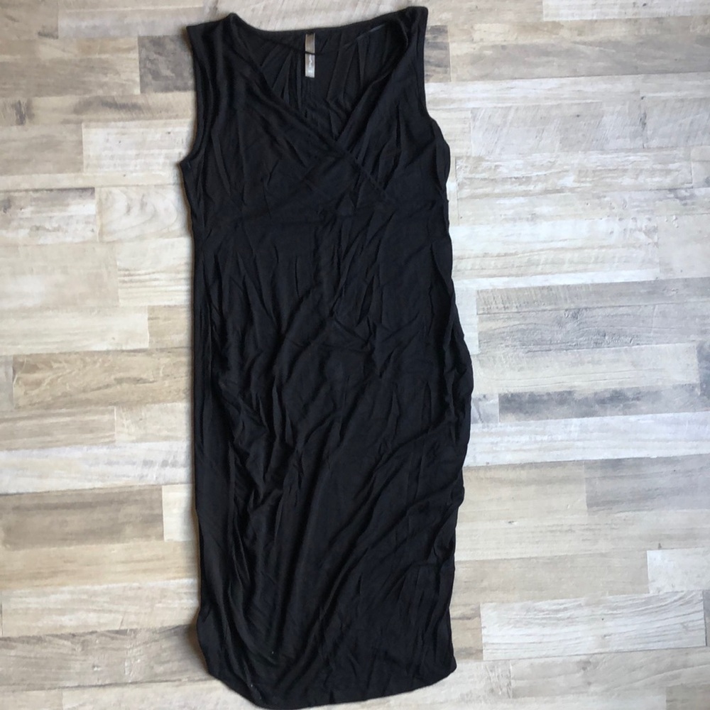 Thyme Maternity Black Dress Womens Midi Sleeveless Size M Bodycon Vneck